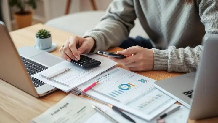 Notebook and laptop showing a cash flow schedule