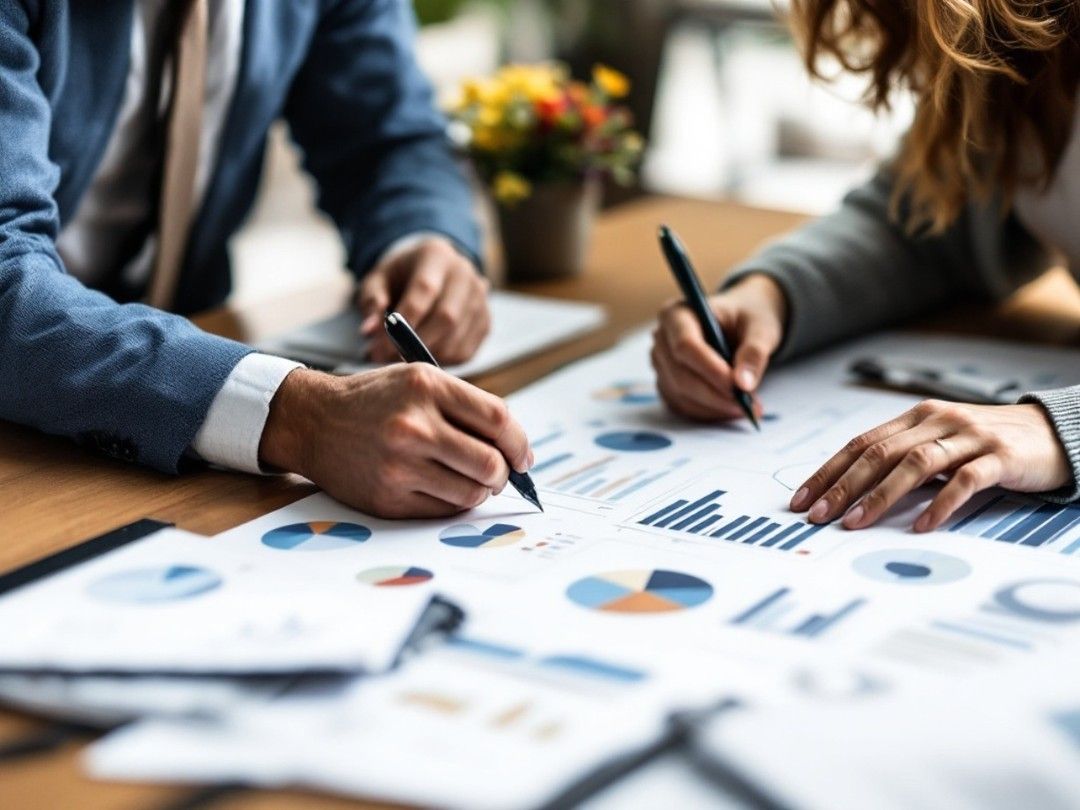 Team reviewing financial charts in an office